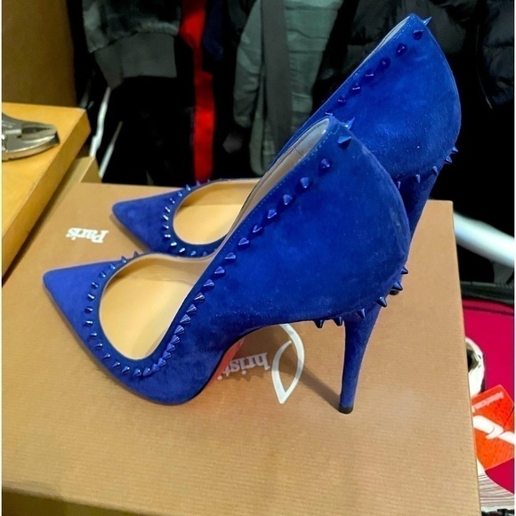 Christian Louboutin Angalina spike studded Veau Suede leather 100mm heels EU 39 - Picture 2 of 4